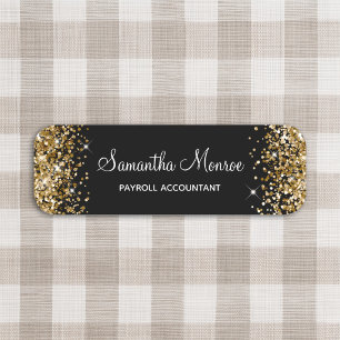 Gold Glitter and Black Name Tag
