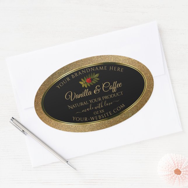 Gold Glitter and Black Product Labels Cute Ladybug (Envelope)