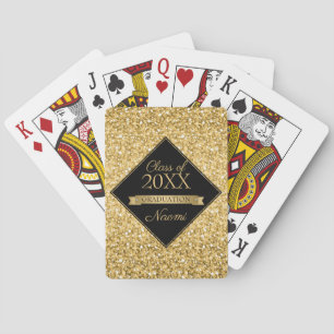 Gold Glitter And Black Squares Playing Cards