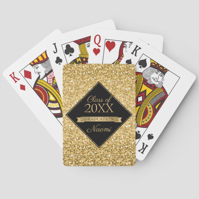 Gold Glitter And Black Squares Playing Cards (Back)