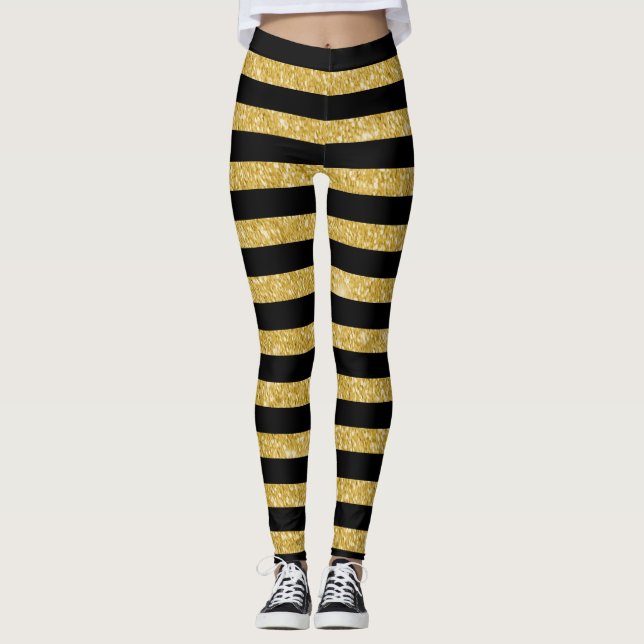 Gold glitter and black striped leggings (Front)