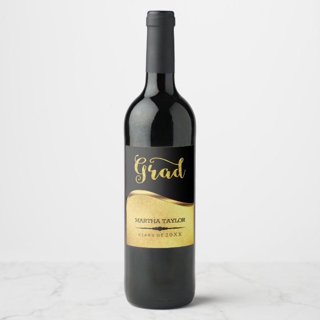 Gold Glitter And Damask Wine Label (Front)