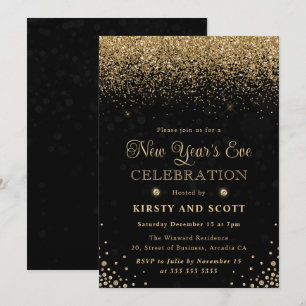 Gold Glitter and Diamonds New Year's Eve Invitation