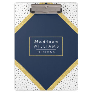 Gold Glitter and Dots Clipboard in navy