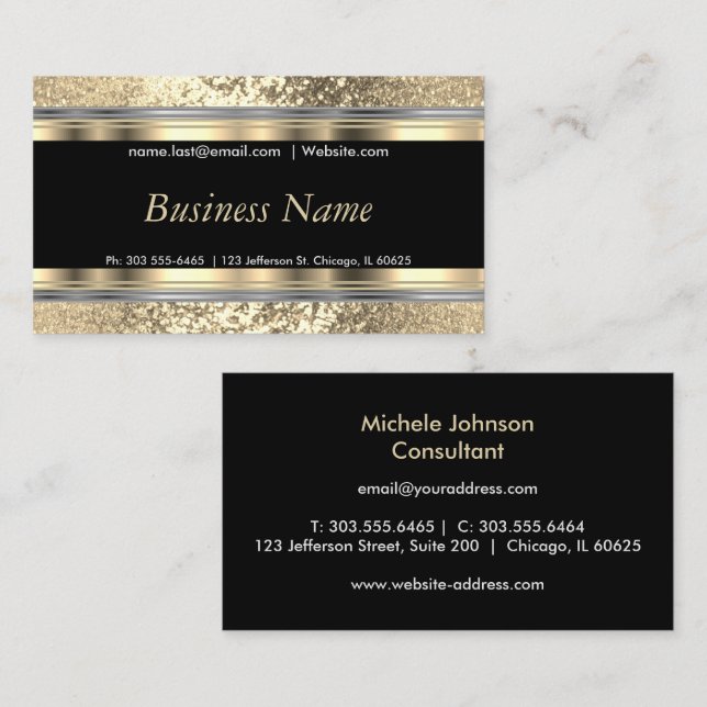 Gold Glitter and Elegant Gold and Silver  Business Card (Front/Back)