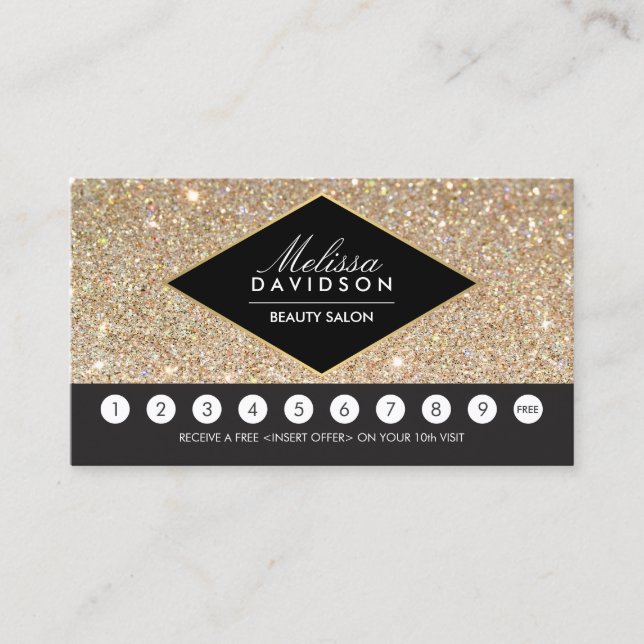 Gold Glitter and Glamour Salon Loyalty Card (Front)
