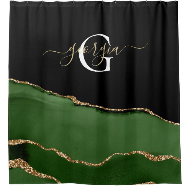Gold Glitter and Green Agate Monogram (Front)