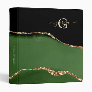 Gold Glitter and Green Agate Monogram Binder