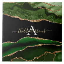 Gold Glitter and Green Agate Monogram