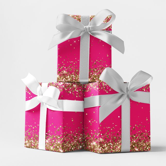 Gold Glitter and Hot Pink Wrapping Paper Sheet (Gold Glitter and Hot Pink Wrapping Paper Sheets)