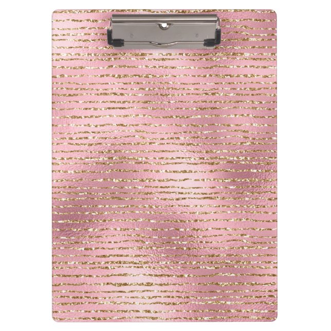 Gold Glitter and Light Pink Foil Glam Stripes Clipboard (Front)