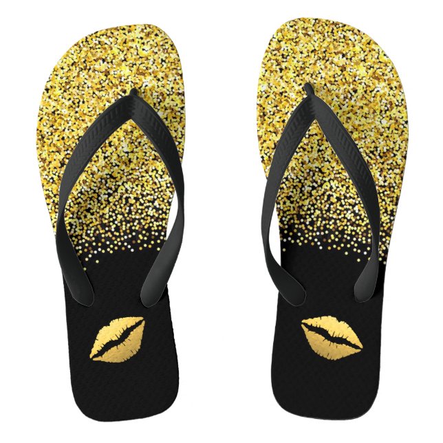 Gold Glitter and Lips Flip Flops (Footbed)