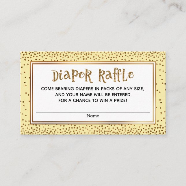 Gold Glitter and Pale Yellow Diaper Raffle Tickets Enclosure Card (Front)