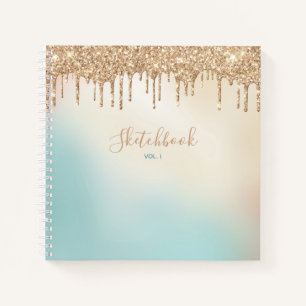Gold Glitter And Pastel Blue Sketchbook Notebook