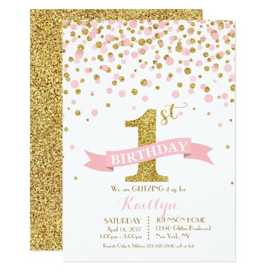Gold Glitter and Pink Sprinkles Modern Birthday Card