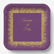 Gold glitter and purple 40th birthday Paper Plate