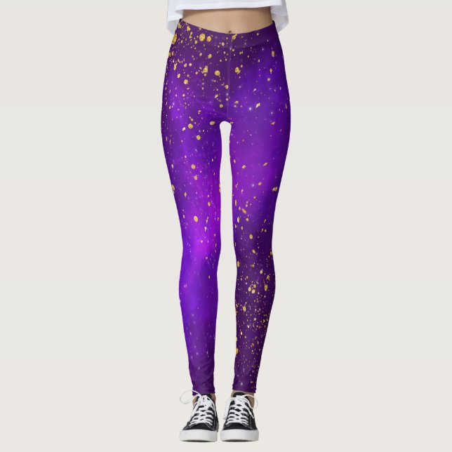 Gold Glitter and Purple Galaxy Leggings (Front)
