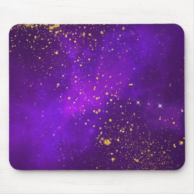 Gold Glitter and Purple Galaxy Mouse Pad (Front)