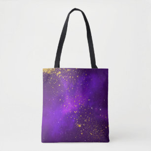 Gold Glitter and Purple Galaxy Tote Bag
