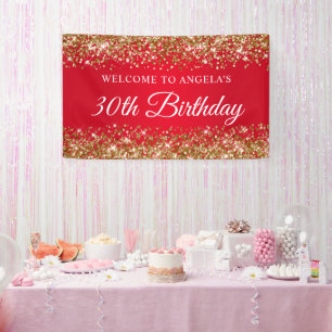 Gold Glitter and Red 30th Birthday Welcome Banner