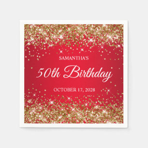 Gold Glitter and Red 50th Birthday Napkin