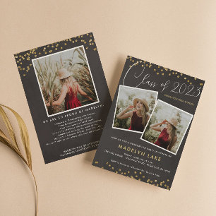 Gold Glitter and Script Vertical Photo Graduation Invitation