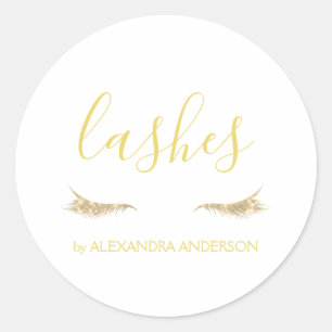 Gold Glitter and Sparkle Eyelash Extension Classic Round Sticker