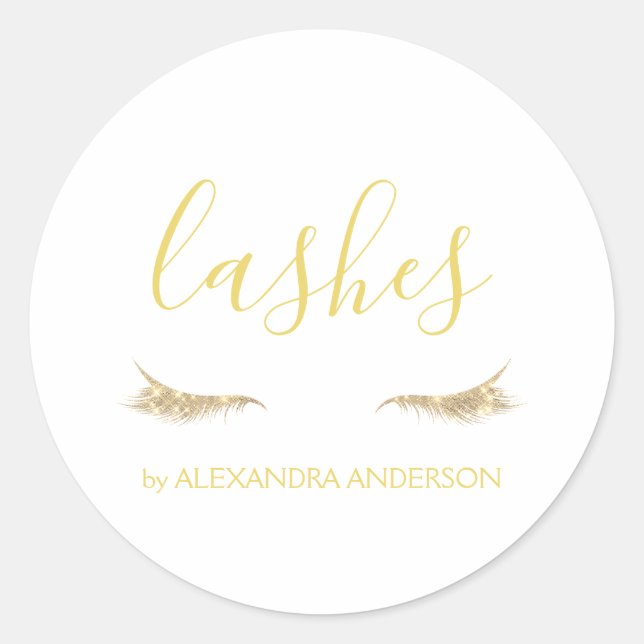 Gold Glitter and Sparkle Eyelash Extension Classic Round Sticker (Front)