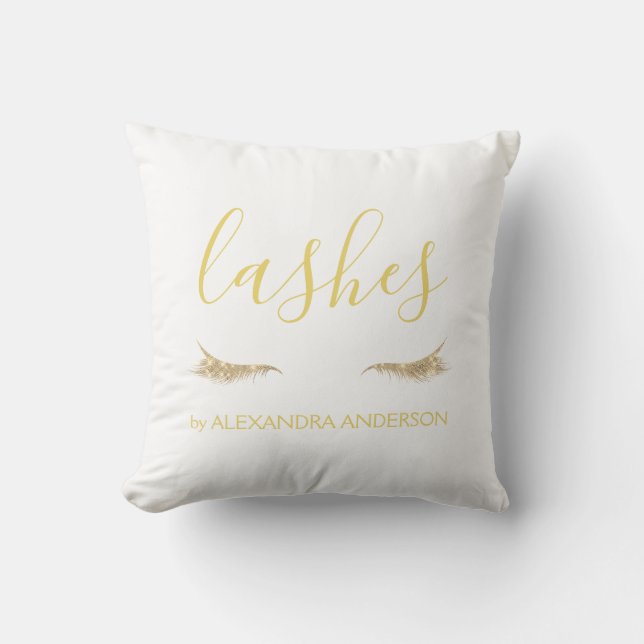 Gold Glitter and Sparkle Eyelash Extension Throw Pillow (Front)
