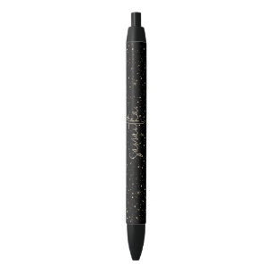 Gold glitter and sparkles black ink pen