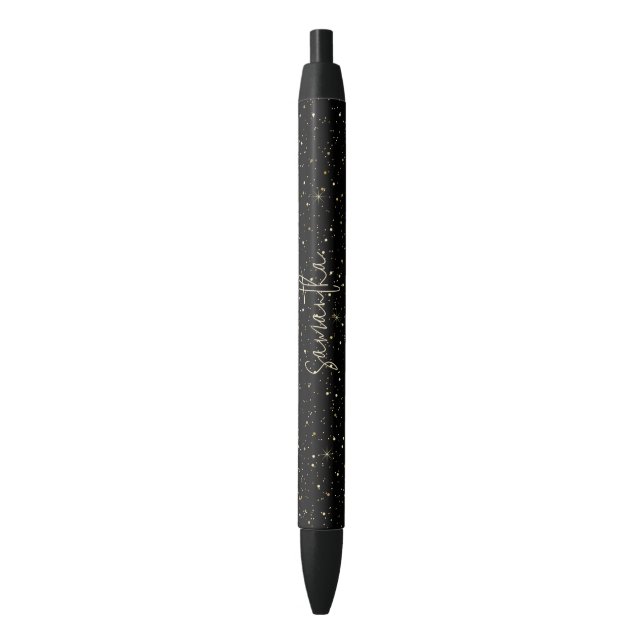 Gold glitter and sparkles black ink pen (Front Vertical)