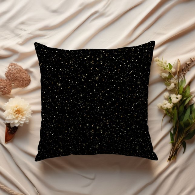 Gold glitter and sparkles on black throw pillow (Creator Uploaded)