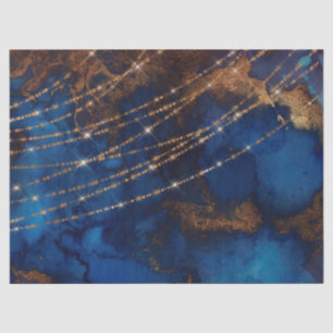 Gold Glitter and String Lights on Blue Decoupage Tissue Paper