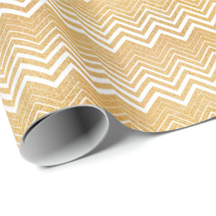 Gold Glitter And White Chevron Wrapping Paper