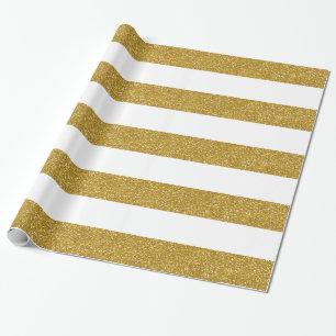 Gold Glitter and White Striped Wrapping Paper