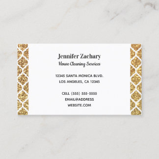 Gold Glitter and White Trellis Business Card