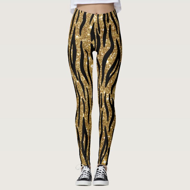 Gold Glitter Animal Print Leggings (Front)