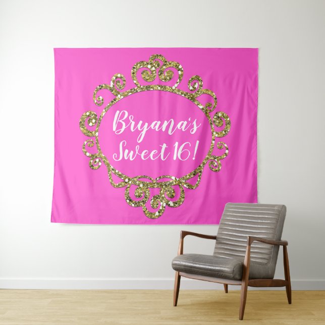Gold Glitter ANY COLOR Birthday Party Backdrop Tapestry (In Situ (Horizontal))