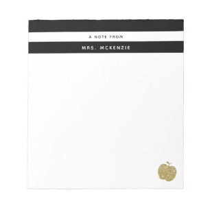 Gold Glitter Apple Personalized Teacher Notepad