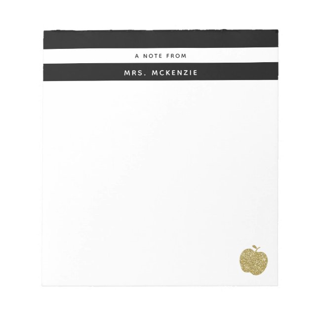 Gold Glitter Apple | Personalized Teacher Notepad (Front)