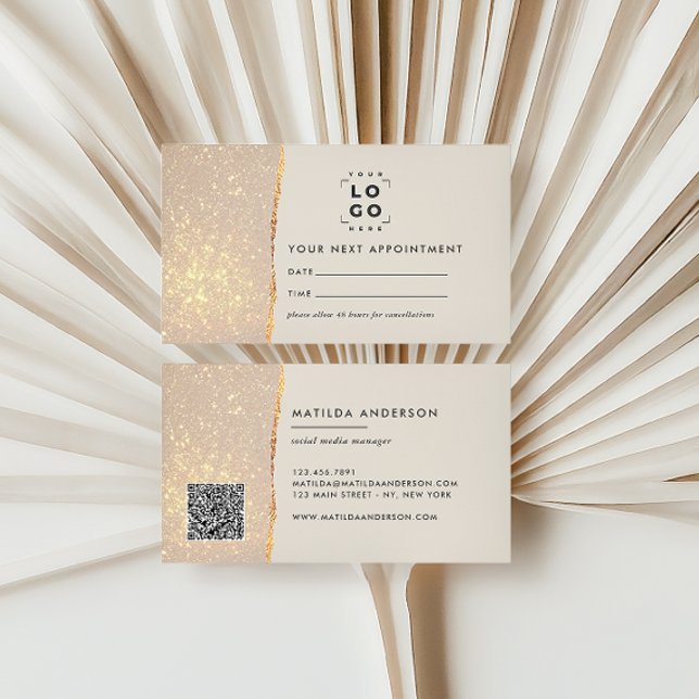Gold Glitter Appointment Reminder & Business Business Card (Creator Uploaded)