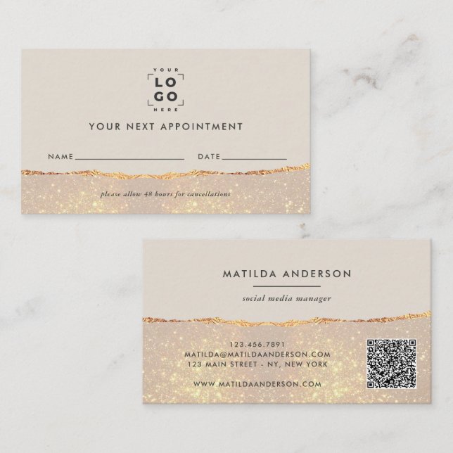 Gold Glitter Appointment Reminder & Business Business Card (Front/Back)