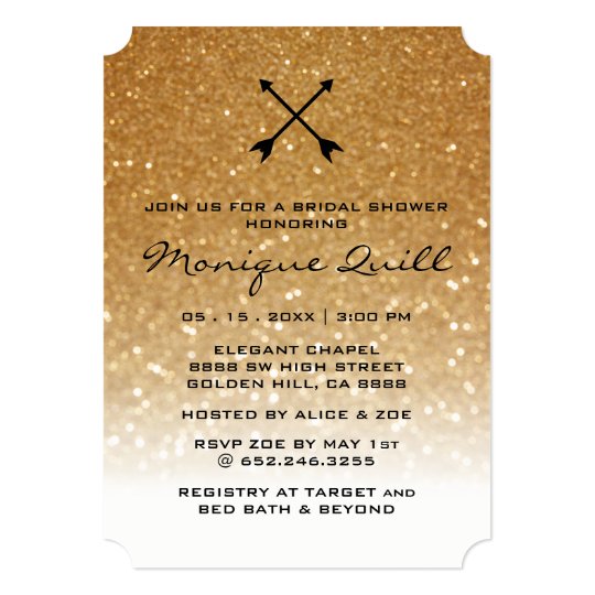 Gold Glitter Arrows Glam Wedding Bridal Invitation