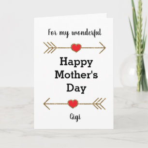 Gold Glitter Arrows Hearts Happy Mother's Day Gigi Card