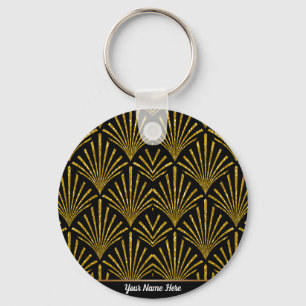 Gold Glitter Art Deco Pattern Keyring