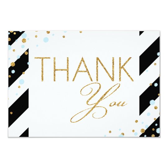 Gold Glitter Baby Blue Sprinkles Stripe Thank You Card