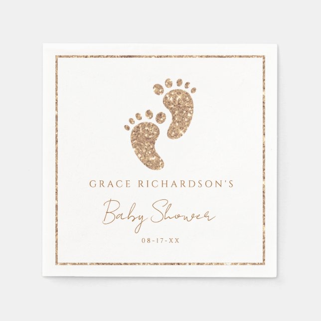 Gold Glitter Baby Feet Baby Shower Personalized  Napkin (Front)