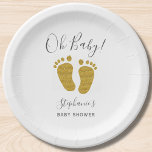 Gold Glitter Baby Feet Paper Plate<br><div class="desc">This cute Baby Shower paper plate is decorated with gold glitter baby feet and Oh Baby! in stylish typography.
Easily customizable.</div>