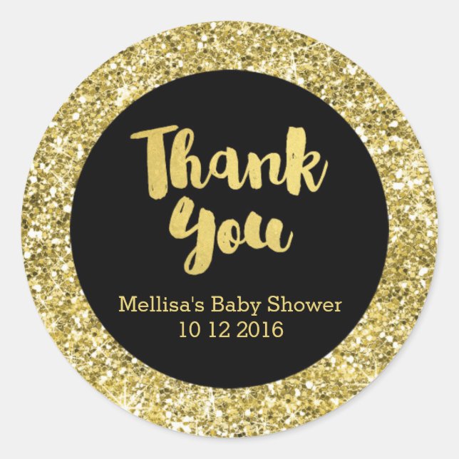 Gold Glitter Baby Shower Thank You Favour Sticker (Front)