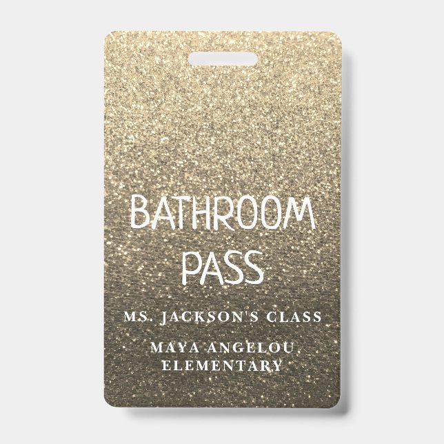Gold Glitter Back To School Bathroom Hall Pass Badge (Front)